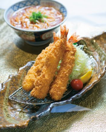 吉列大蝦伴濃蝦麵豉湯稻庭烏冬 Deep-fried King Prawns with Inaniwa Udon in Prawn Miso Soup